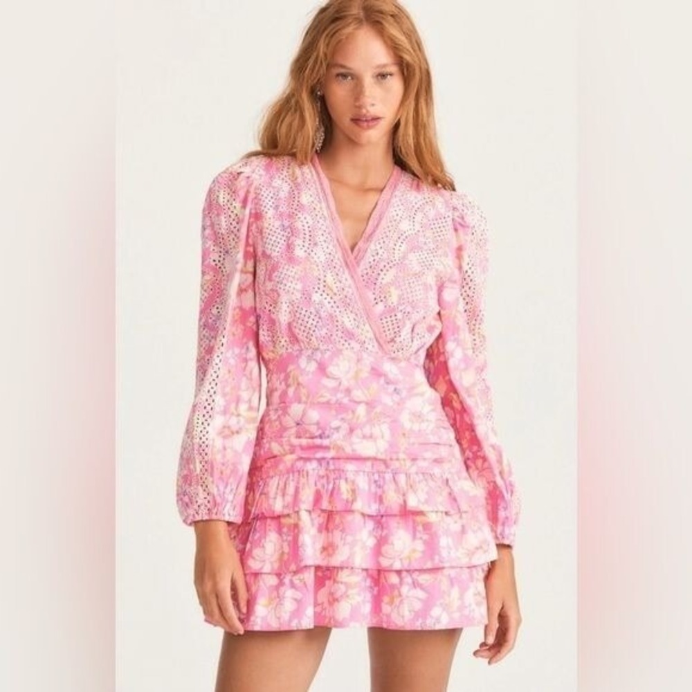 LoveShackFancy || Kari Floral Eyelet‎ Mini Dress in Pink Party Bash 4 NWT